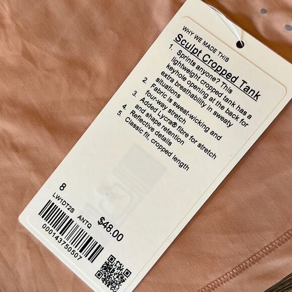 NWT Lululemon Sculpt Cropped Tank size 8 (color antique nude) - Picture 5 of 5